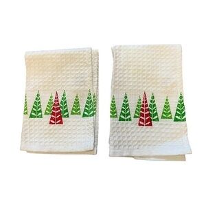 NWOT Two Crate & Barrel Tannenbaum Christmas Tree / Holiday Waffle Dish Cloths